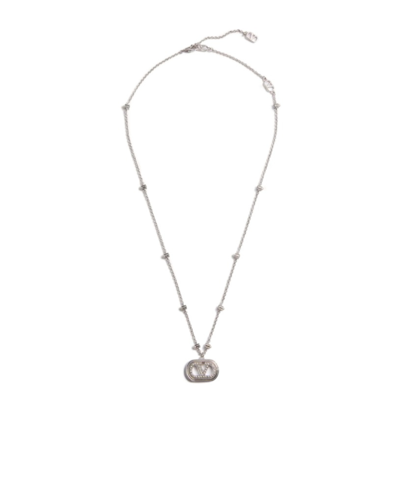 Valentino Logo Necklace In Gray