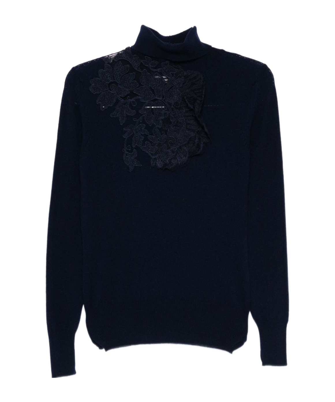 Ermanno Scervino High Neck Floral Lace Knitwear In Blue