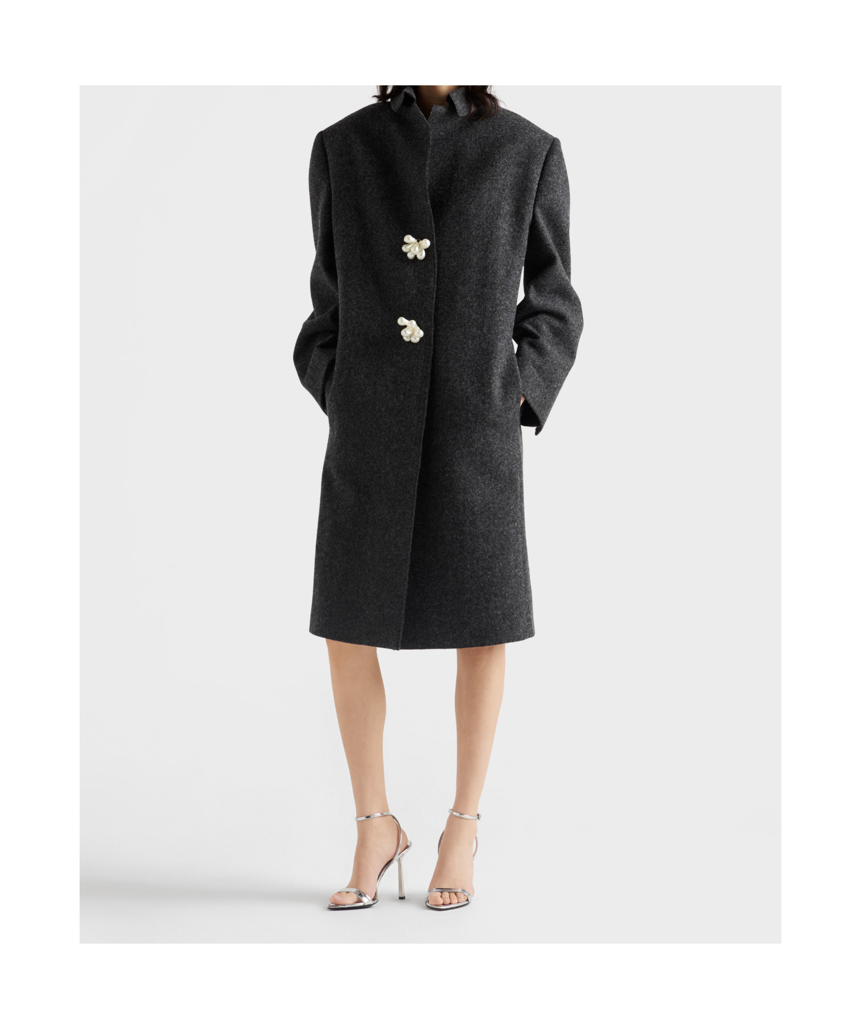 Prada Shetland Wool Coat With Jewel Buttons In Gray