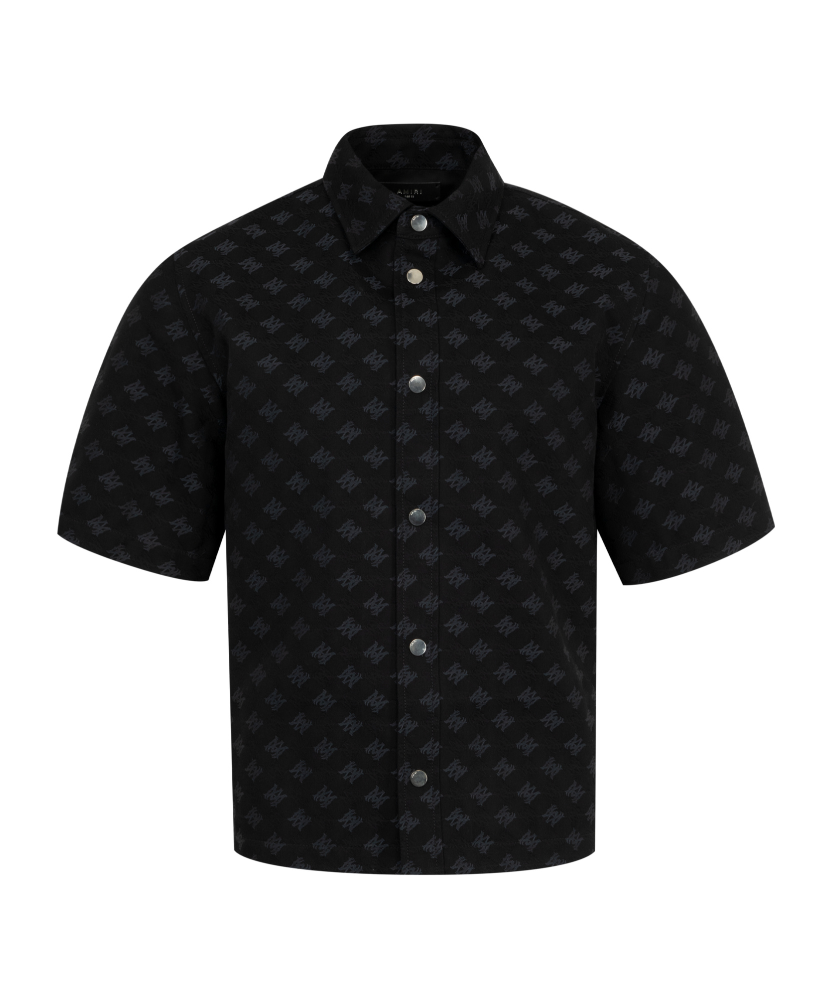 Amiri Mens Quad Monogram-jacquard Short-sleeve Cotton And Wool-blend Shirt Black In Black