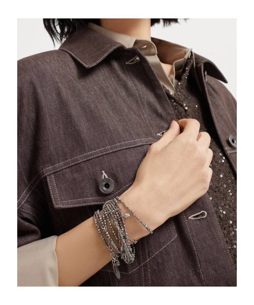 Brunello Cucinelli Strand Bracelet With Adjustable Beaded Detailing In Gray