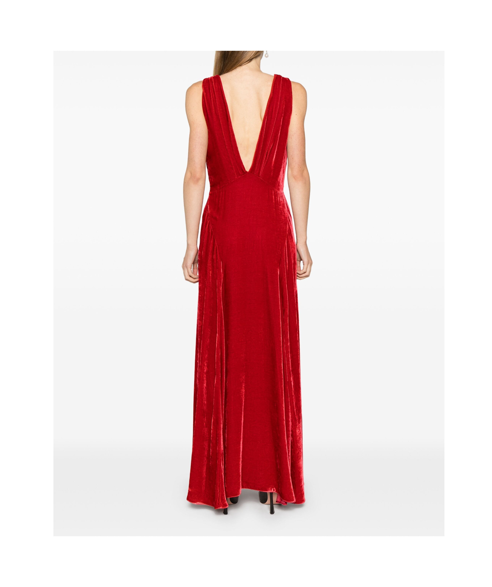 P.a.r.o.s.h Relur Maxi V-neck Velvet Dress In Red
