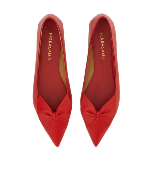 Ferragamo Pointed Toe Bow Detail Ballerina Shoes
