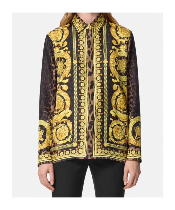 Versace Printed Silk Shirt In Green
