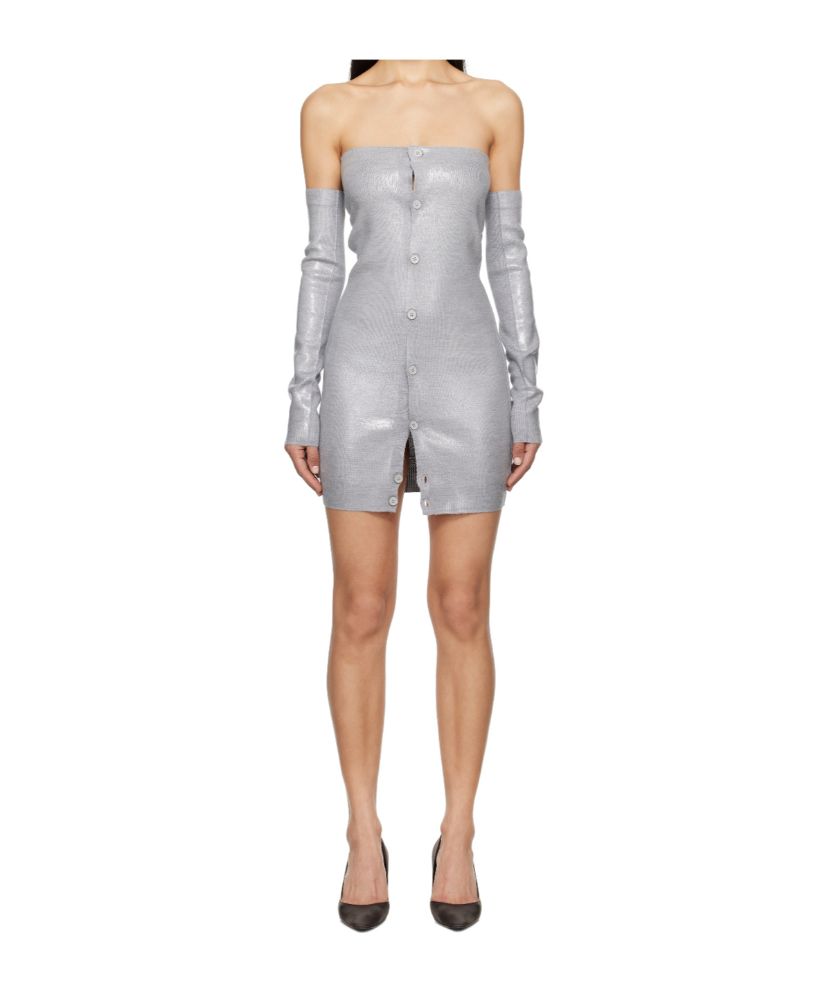 Mm6 Maison Margiela Gray Plastified Knit Minidress