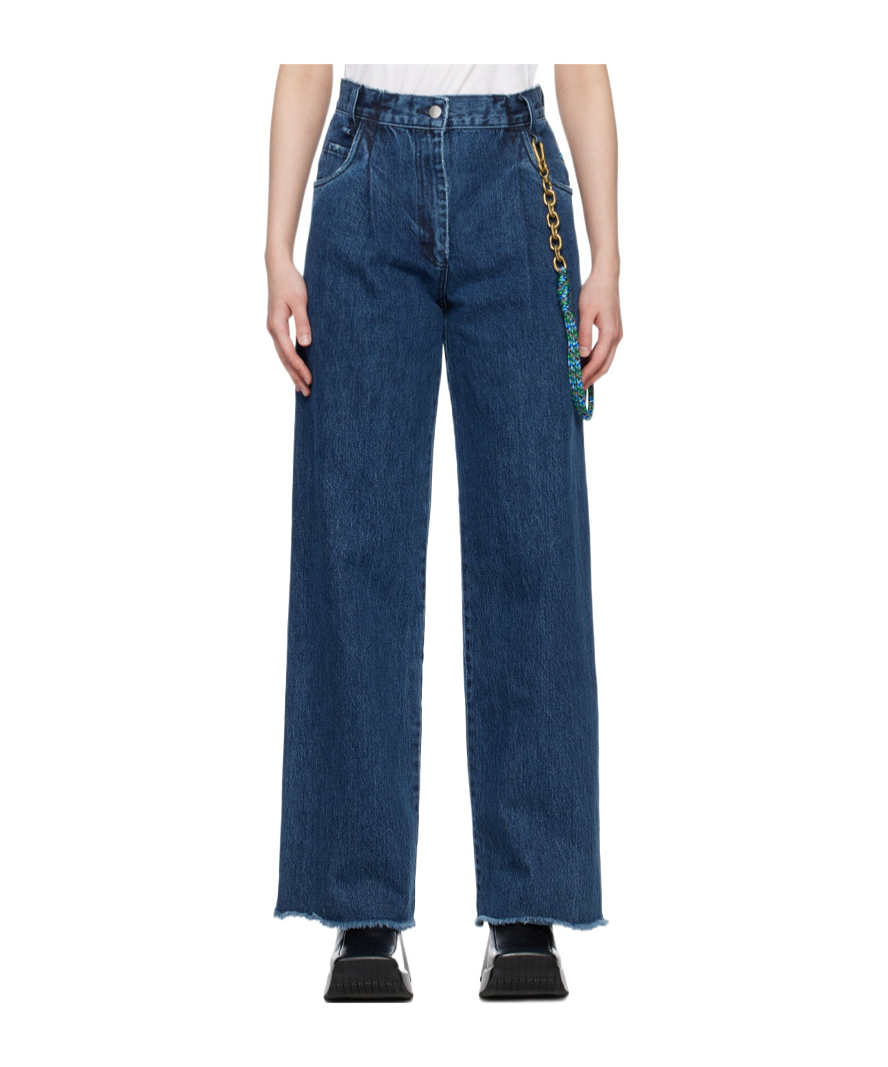 Song For The Mute Belt-lined Denim Trousers In Blue