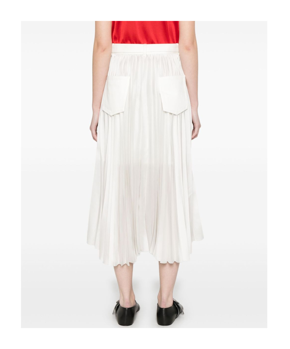 Sacai Pleated Midi Skirt In White