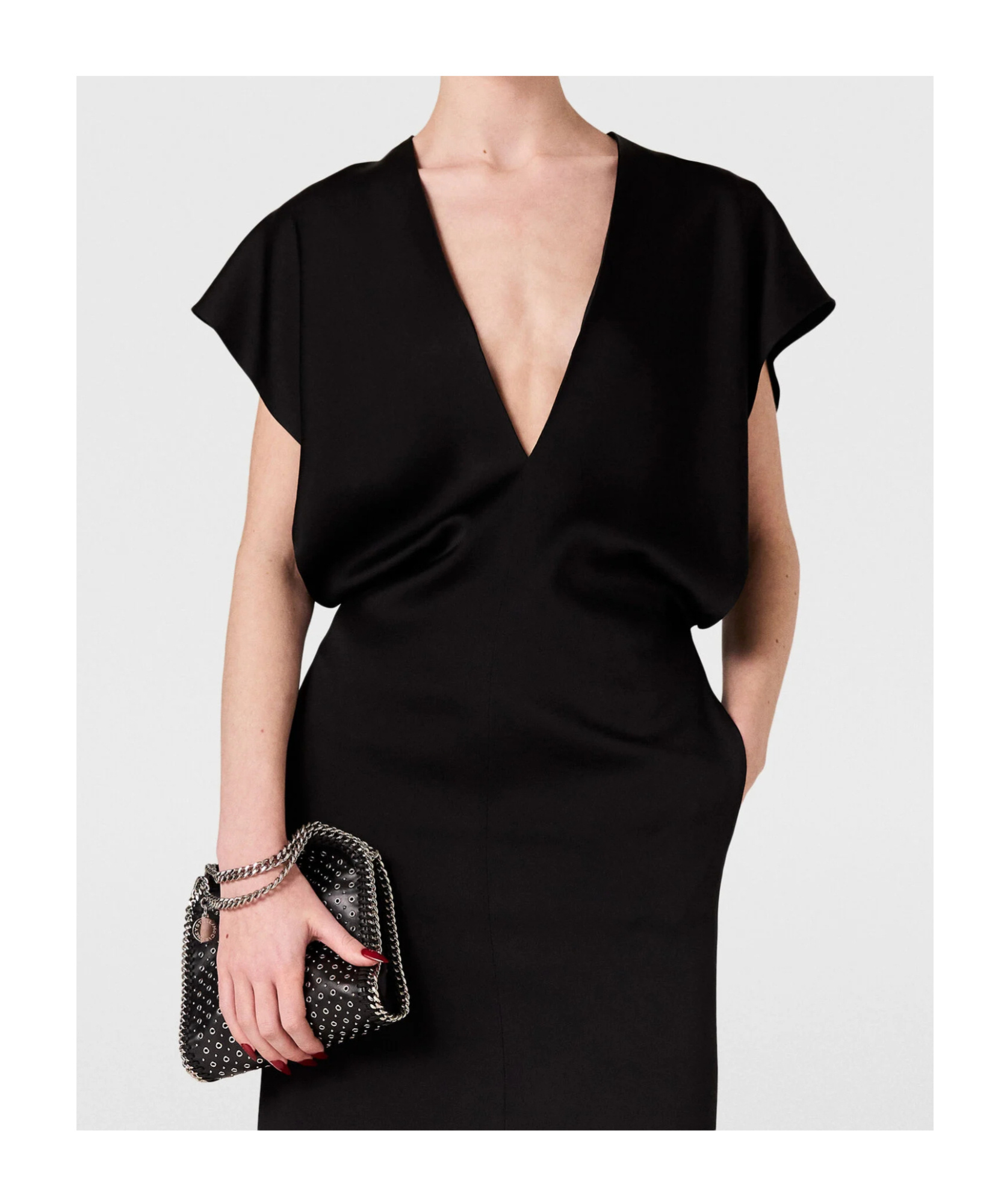 Stella Mccartney Deep V Cap Sleeved Midi Dress In Black