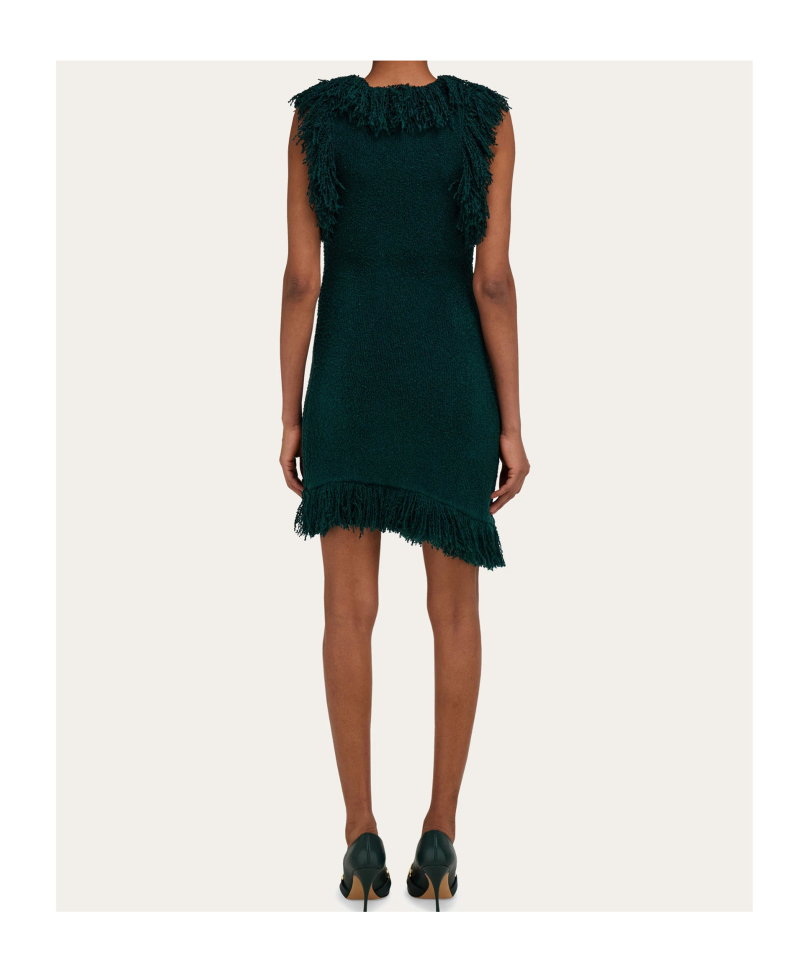 Ferragamo Mini Dress With Fringe Detail In Green