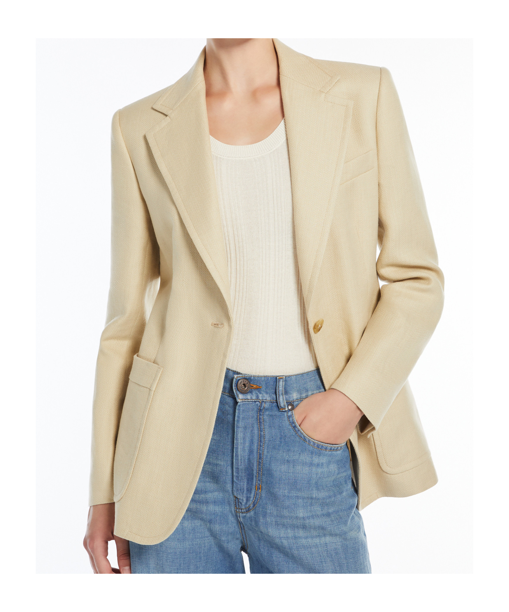 Weekend Max Mara Cotton And Linen Single-breasted Blazer In Nude