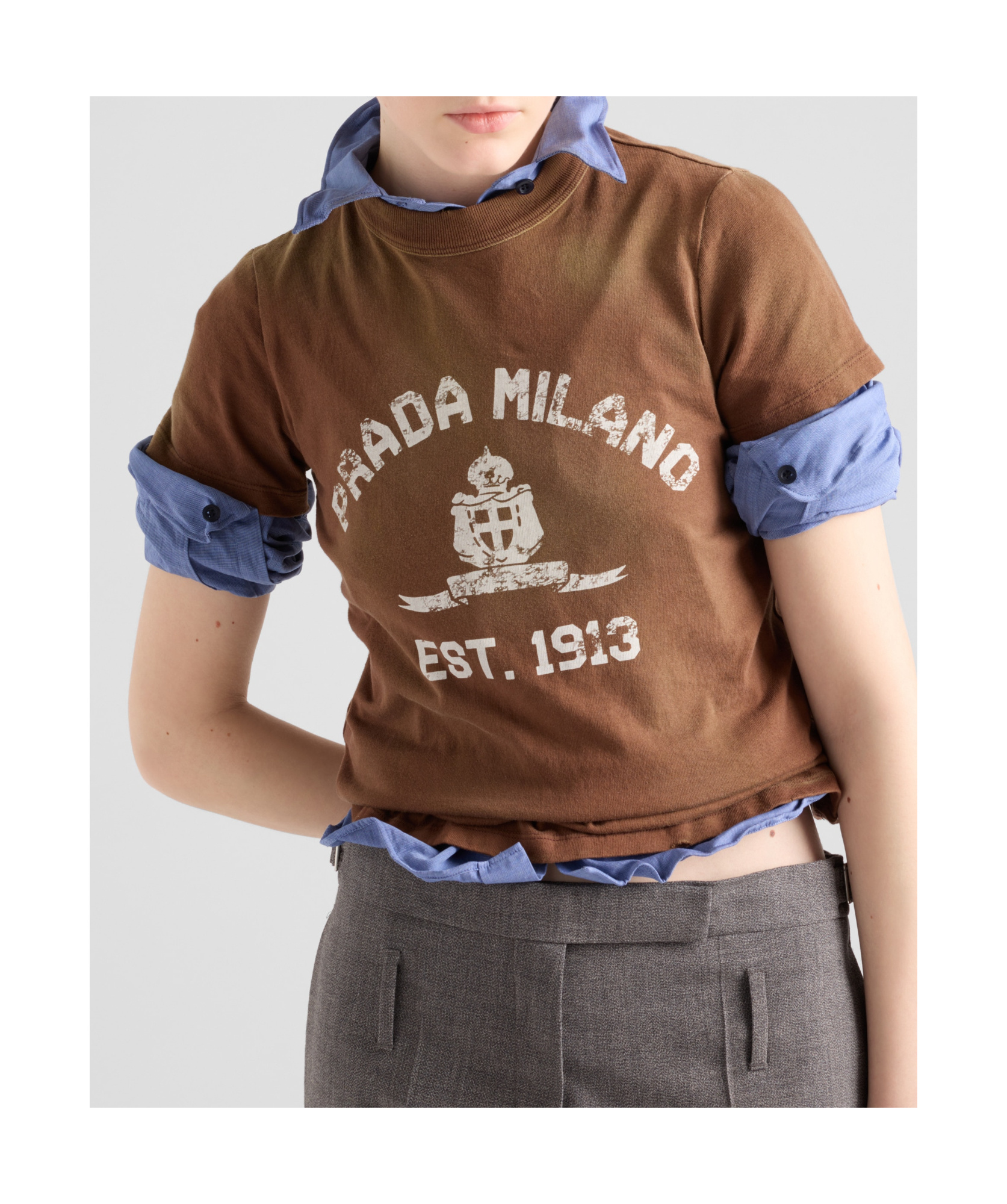 Prada Item O-neck Short-sleeved T-shirt In Brown