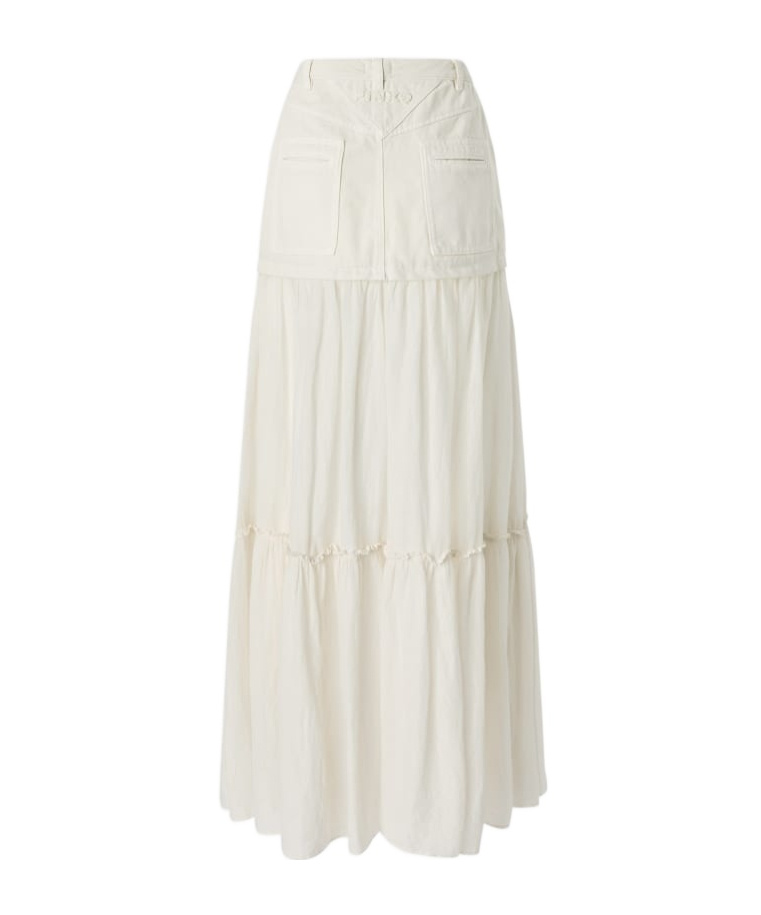 Pinko Long Skirt In Canvas And Cotton Voile In White