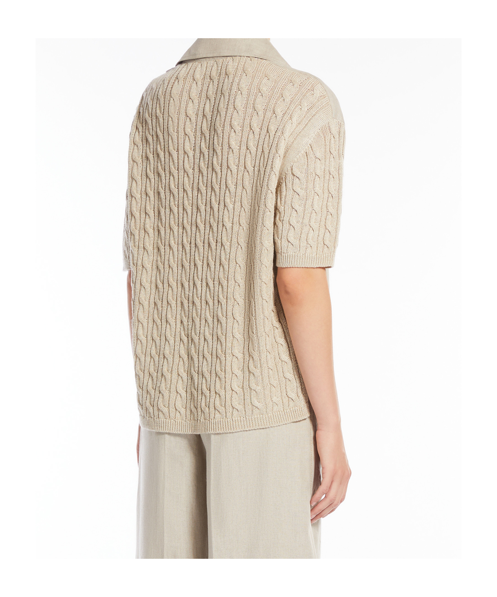 Shop Max Mara Linen Polo Jumper In Nude