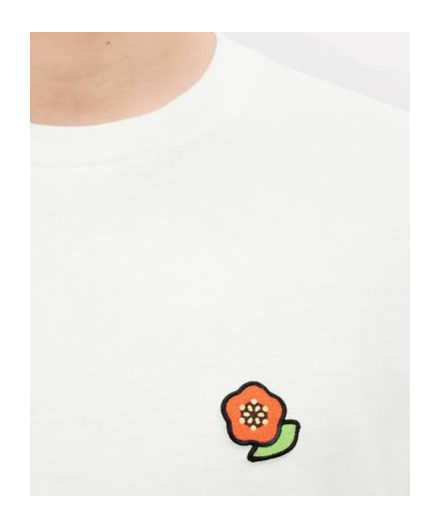 Kenzo White Crewneck T-shirt With Logo Patch On The Front In Cotton Man In White
