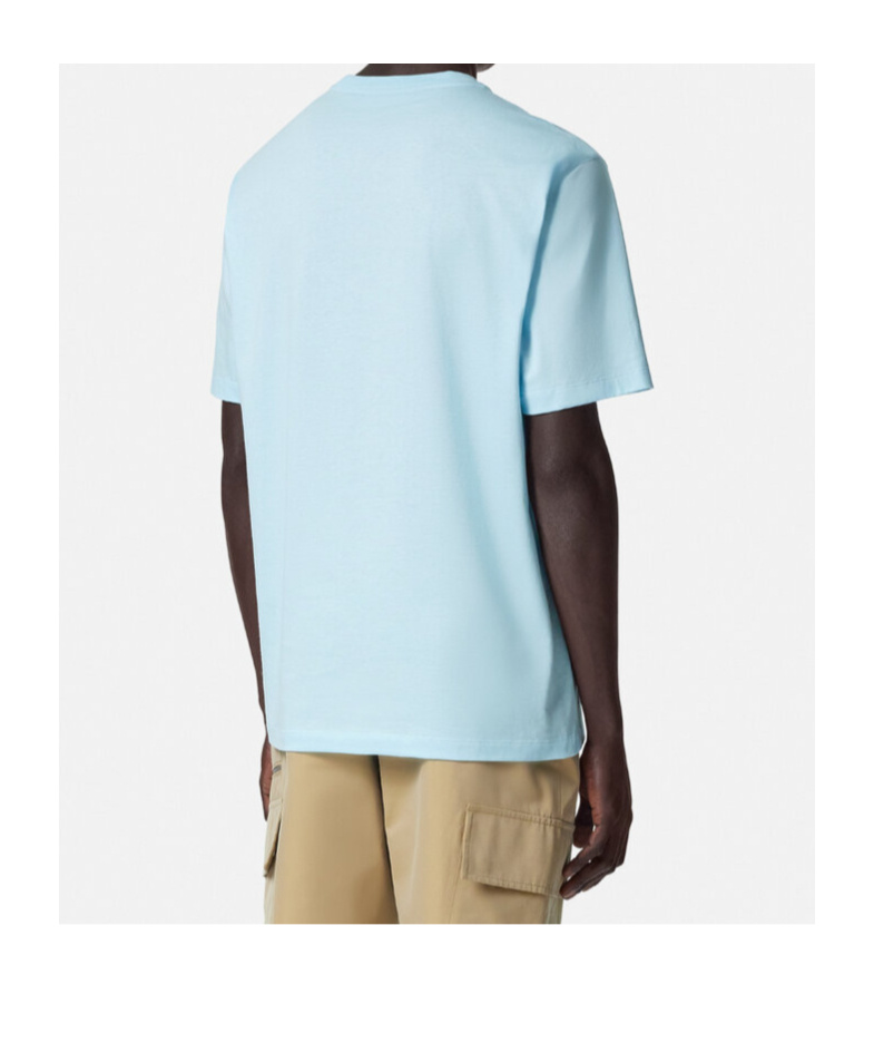 Versace Crew Neck Graphic Print Short Sleeves In Blue