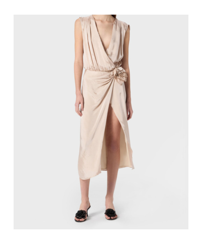 Blumarine Midi Dress In Twill With 3d Flower In Pink