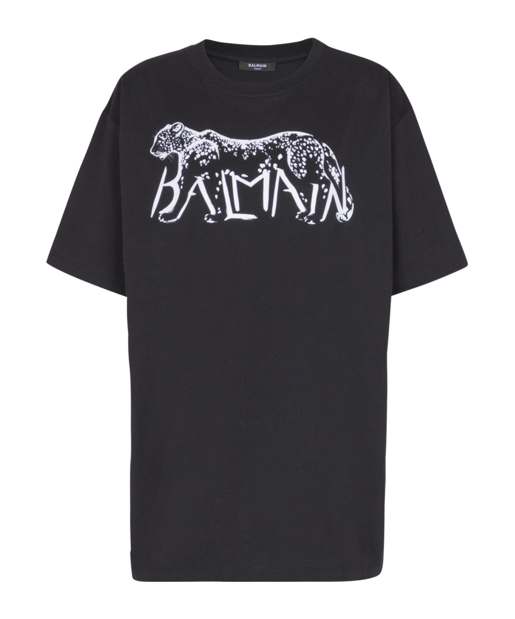 Balmain T-shirt With Leopard Print In Black