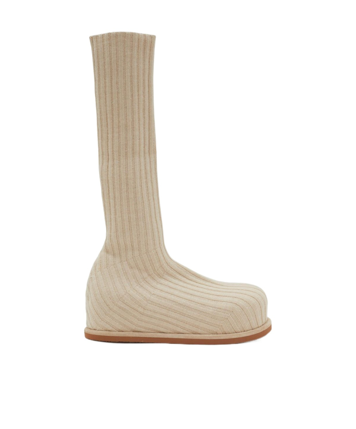 Amina Muaddi Ribbed Texture Flat Sole Sock-like Boots In Nude