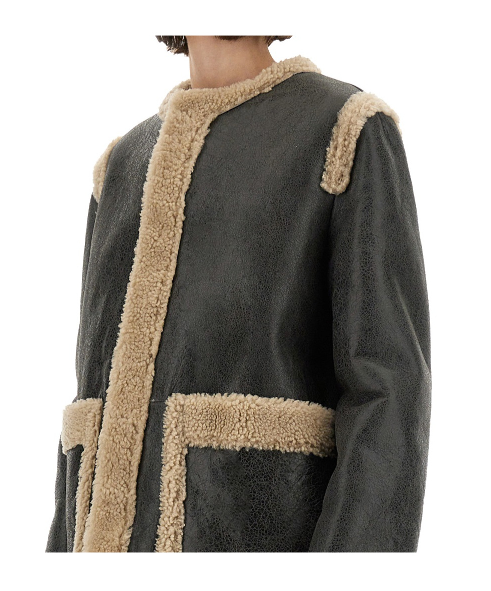 Mm6 Maison Margiela Mm6 By Maison Margiela Textured Black Shearling Jacket With Plush Trim In Black