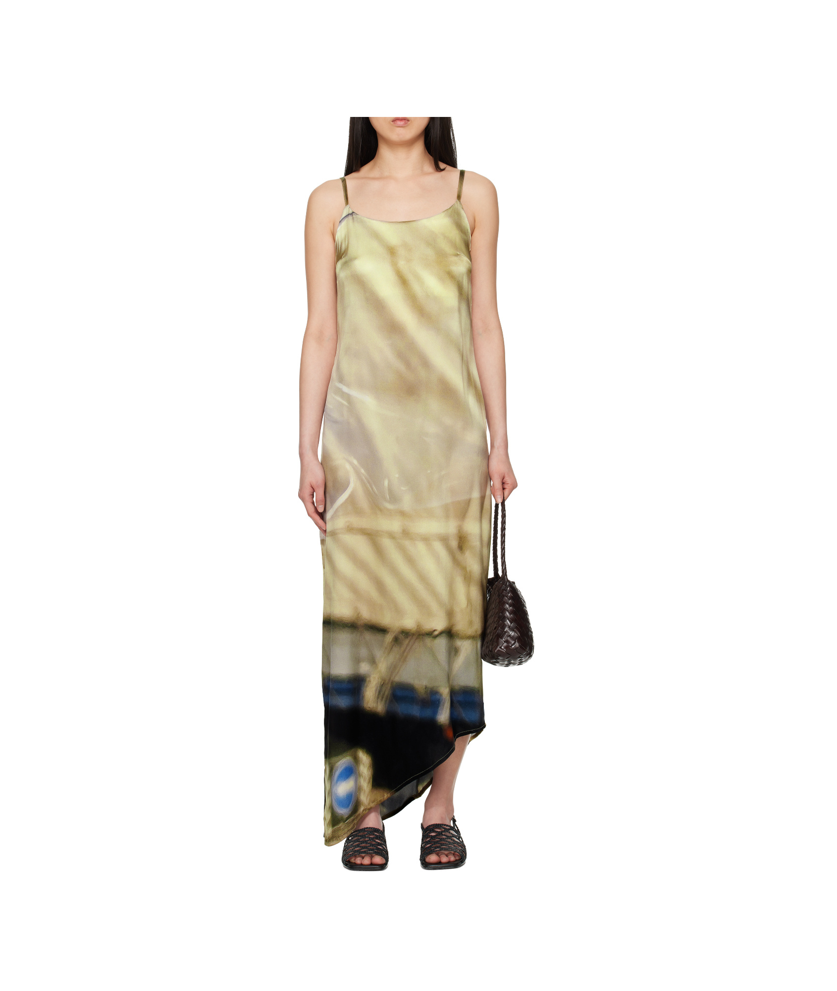 Serapis Multicolor Draped Tarp Silk Maxi Dress In Yellow