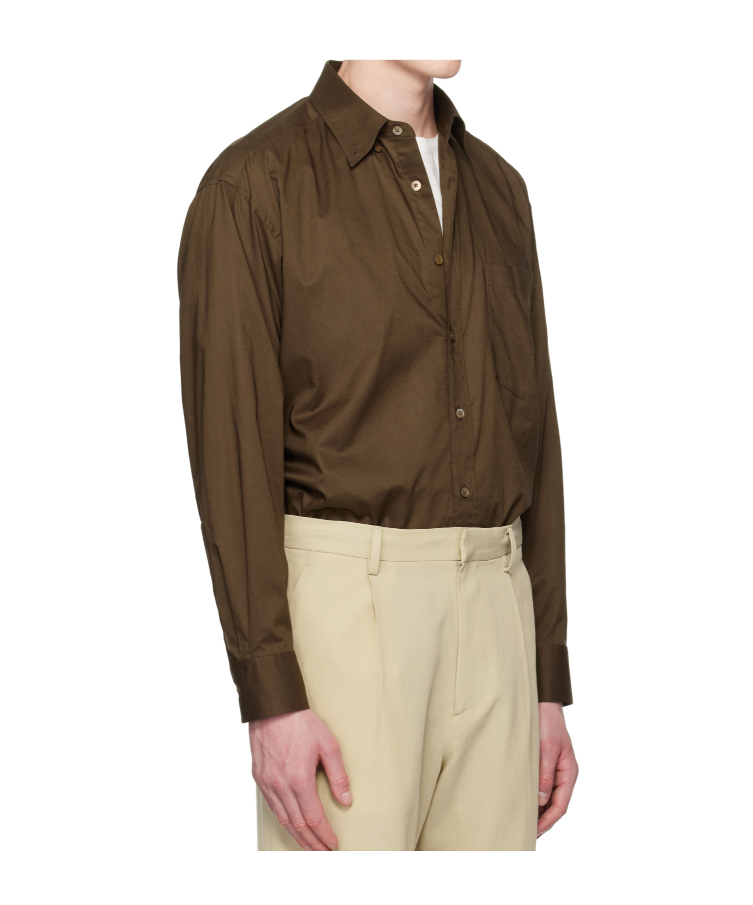 Auralee Lapel Long-sleeved Shirt In Brown