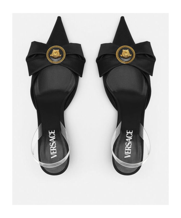 Versace Alia 45 Satin Slingback Pumps In Black