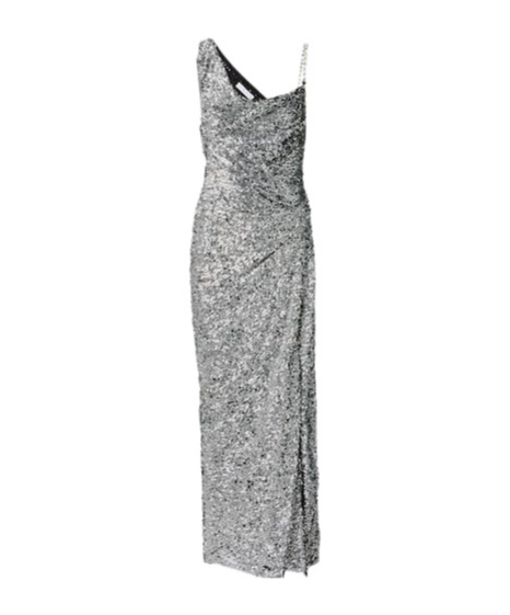 Area One-shoulder Sequined Gown In Silver