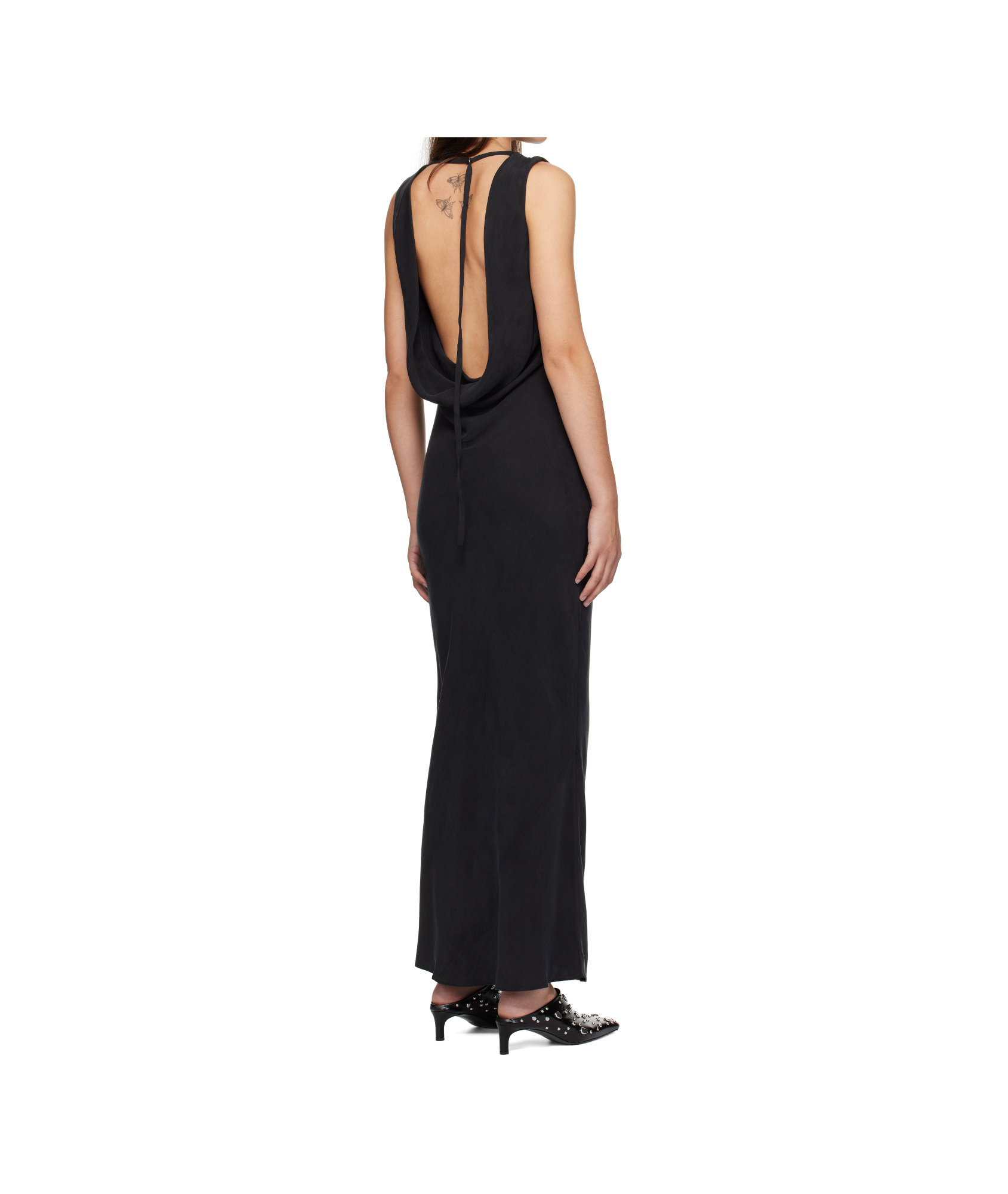 St Agni Black Draped Cowl Midi Dress
