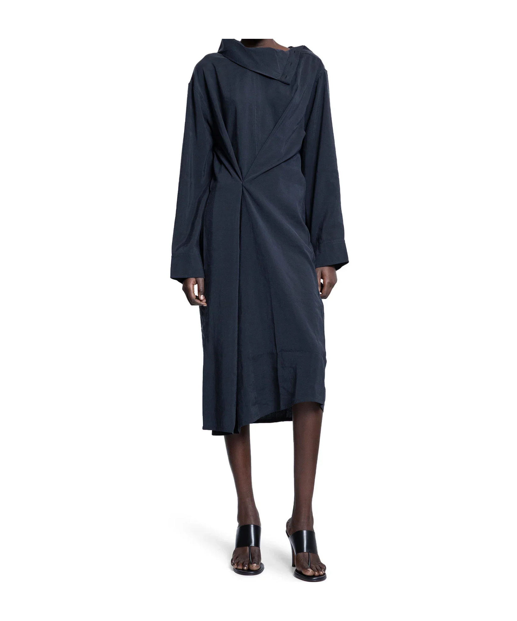 Studio Nicholson Asymmetric-fold Midi Dress In Blue