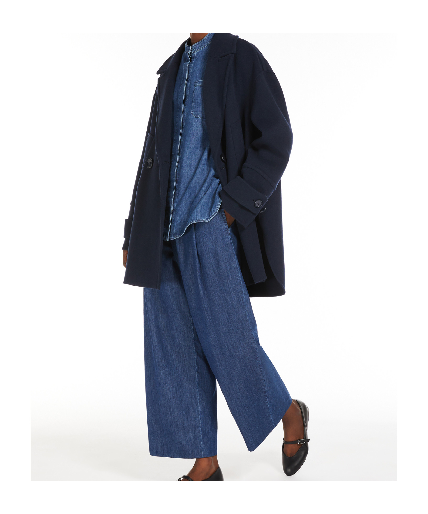 Max Mara Belt-loop Denim Wide-leg Pants In Blue