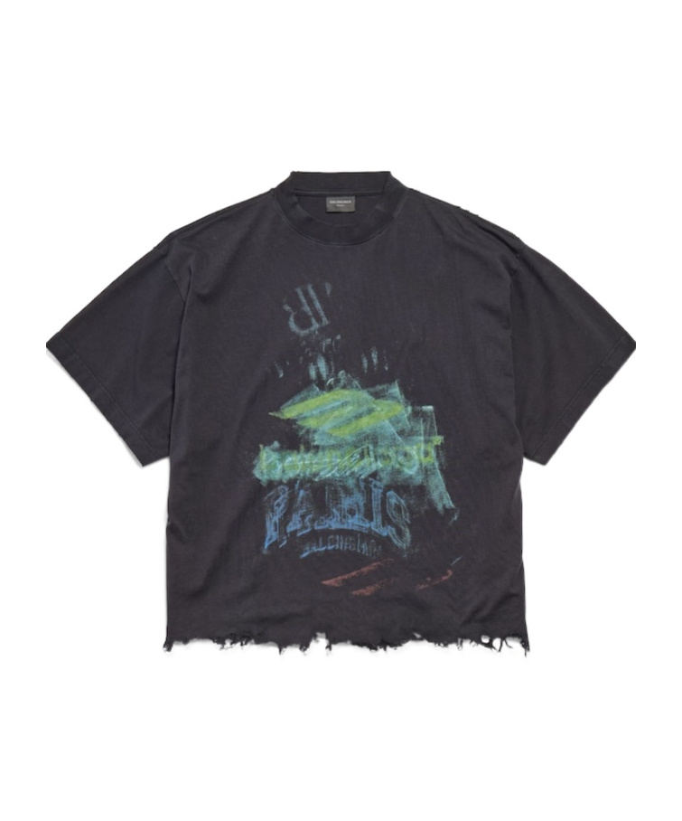 Balenciaga Cotton Cropped Graphic T-shirt In Black