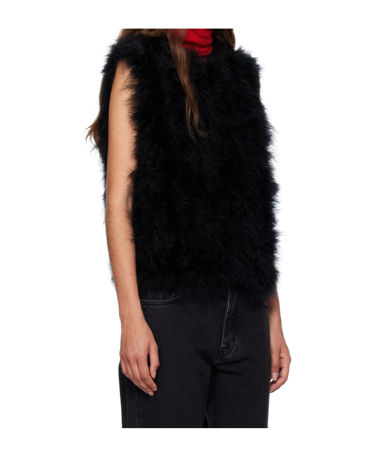 Yves Salomon Sleeveless Feather Silk Coat In Black