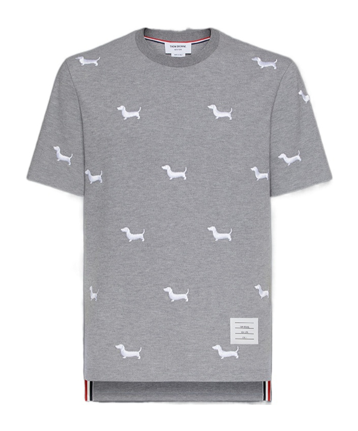 Thom Browne Dog-embroidered Crewneck T-shirt In Gray