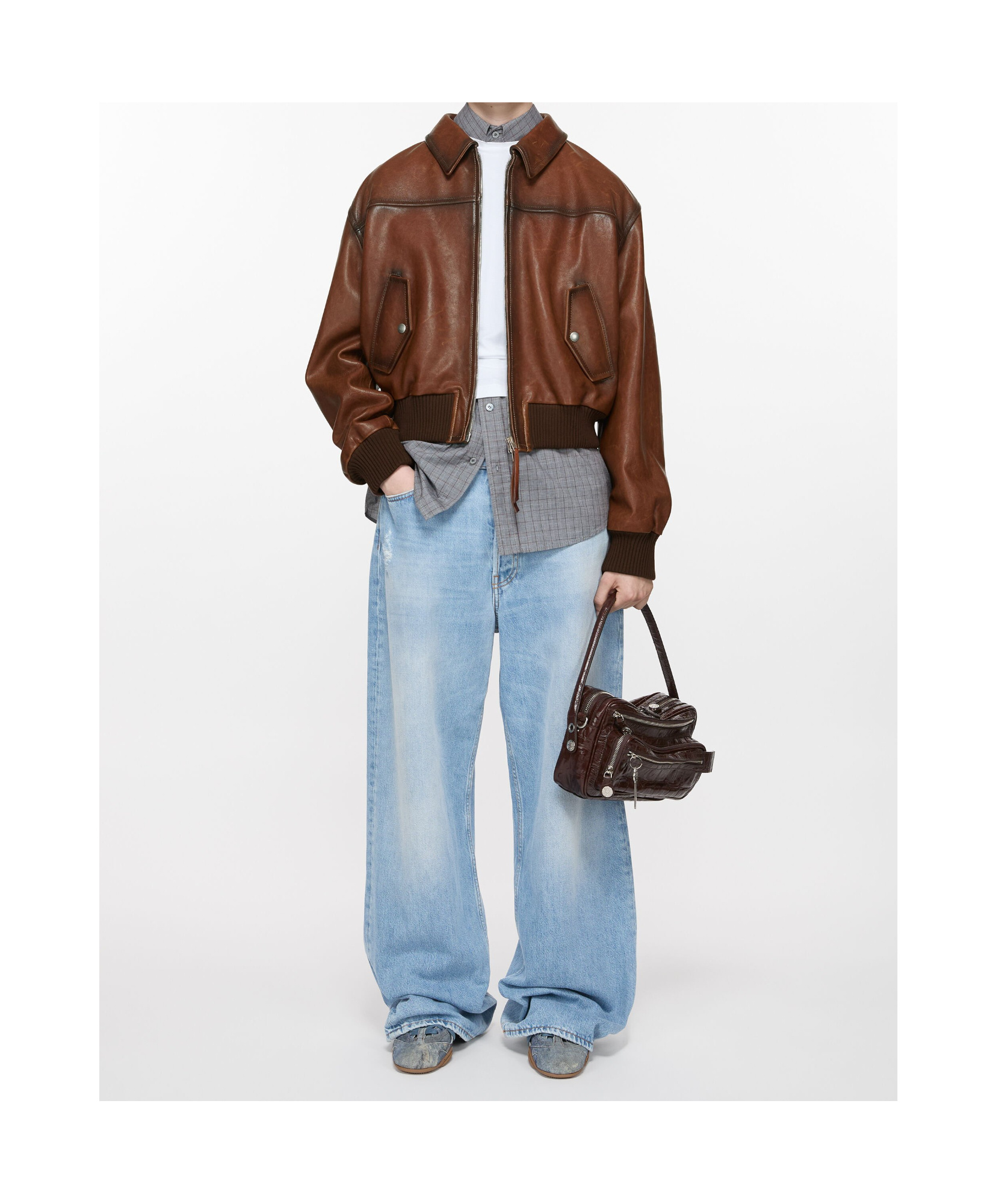 Acne Studios Pilot Leather Jacket In Brown