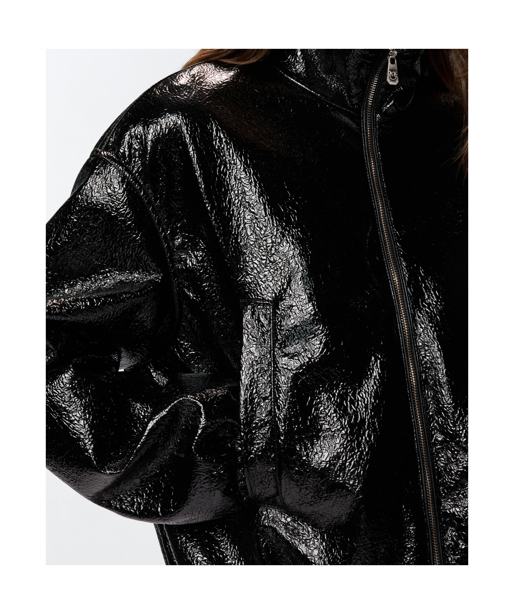 Pinko Oversized Patent-effect Bomber Jacket In Black