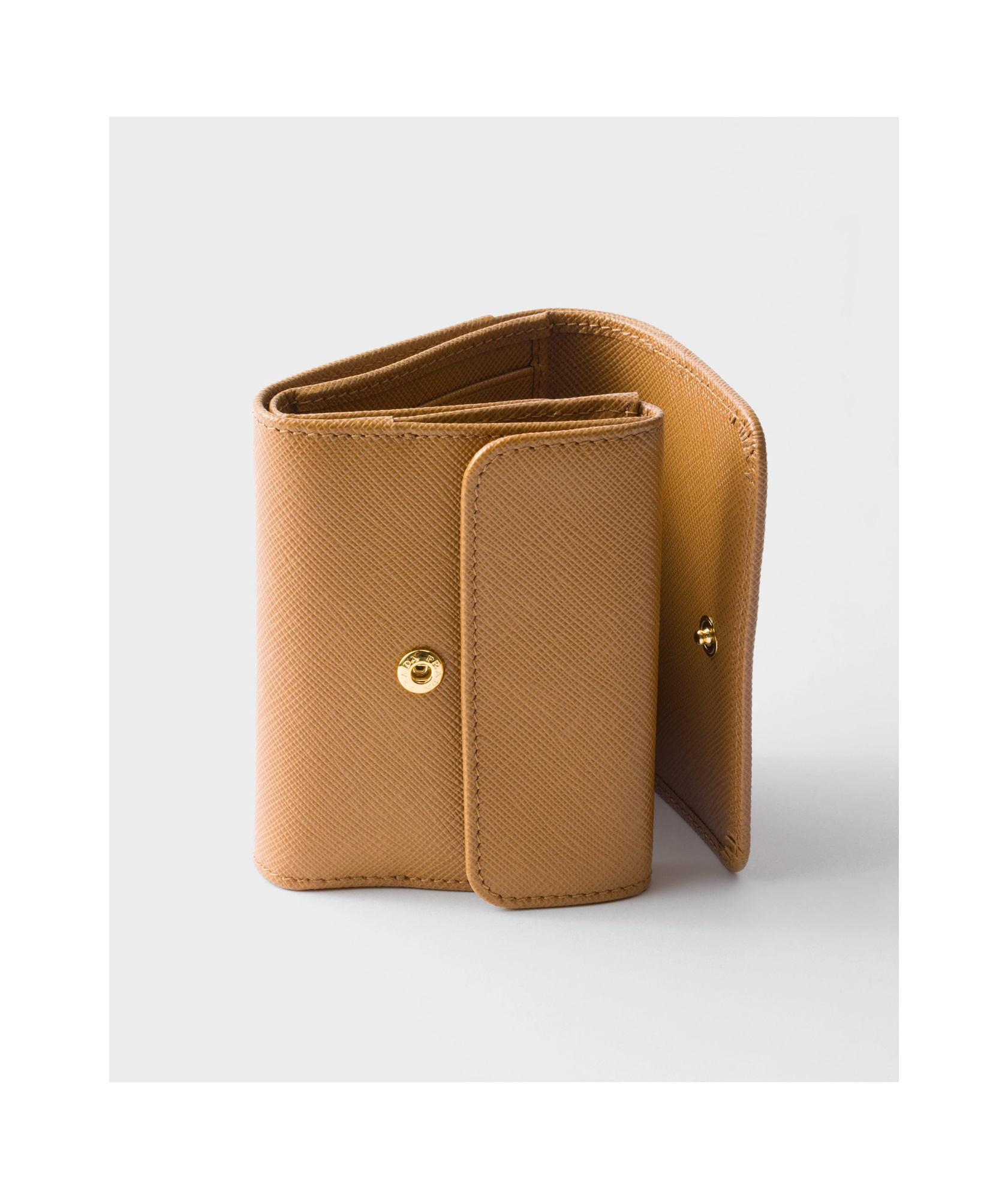 Shop Prada Small Saffiano Leather Wallet In Caramel