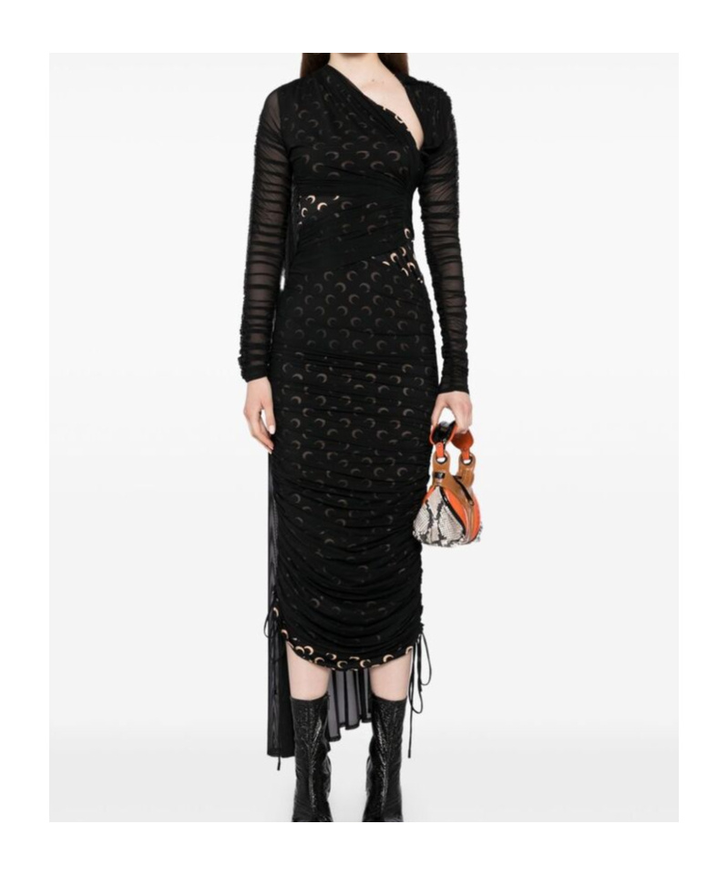 Marine Serre Crescent-moon-print Draped Dress In Black