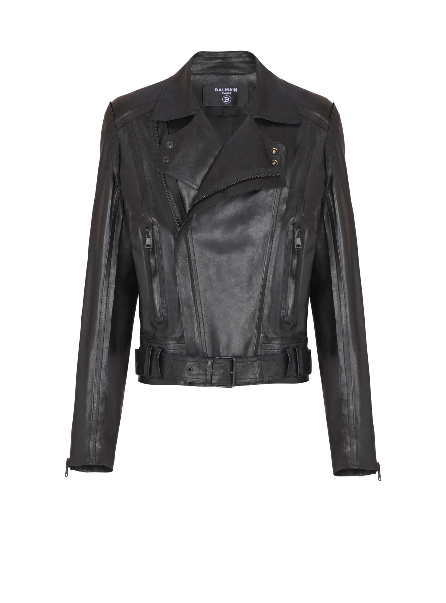 Balmain Lightweight Lambskin Leather Biker Jacket In Black