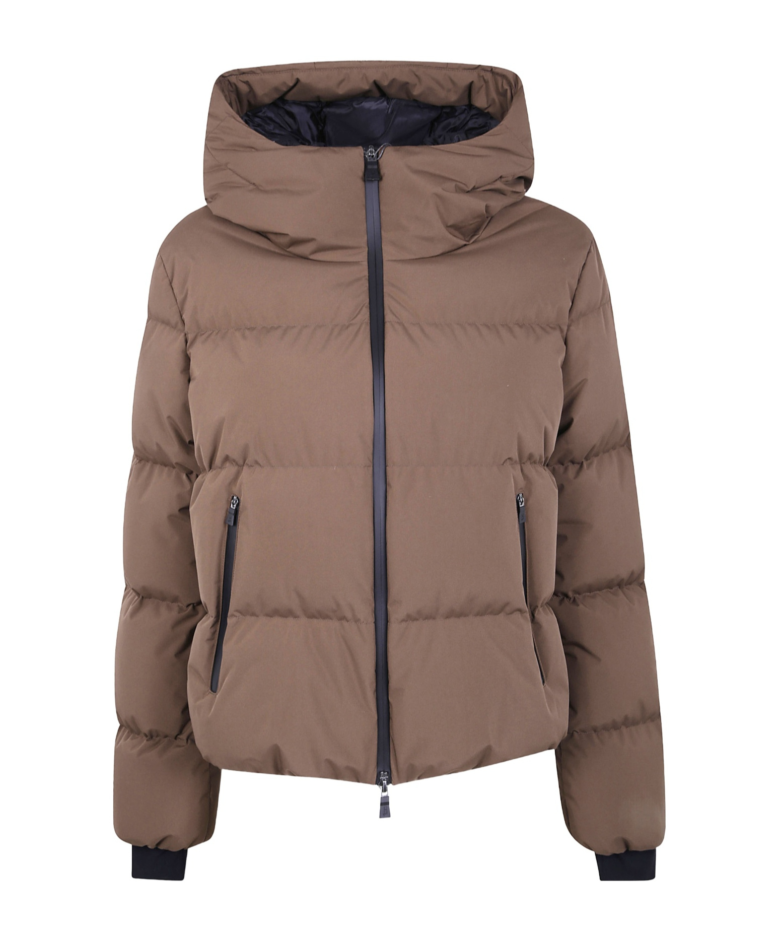 Herno Short Quilted Jacket With Hood And Pockets In Brown