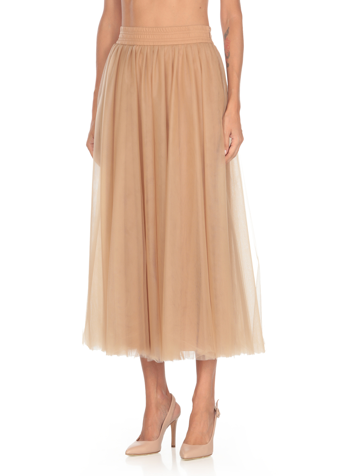 Fabiana Filippi Tulle Longuette Skirt With Flowing Layers In Neutral