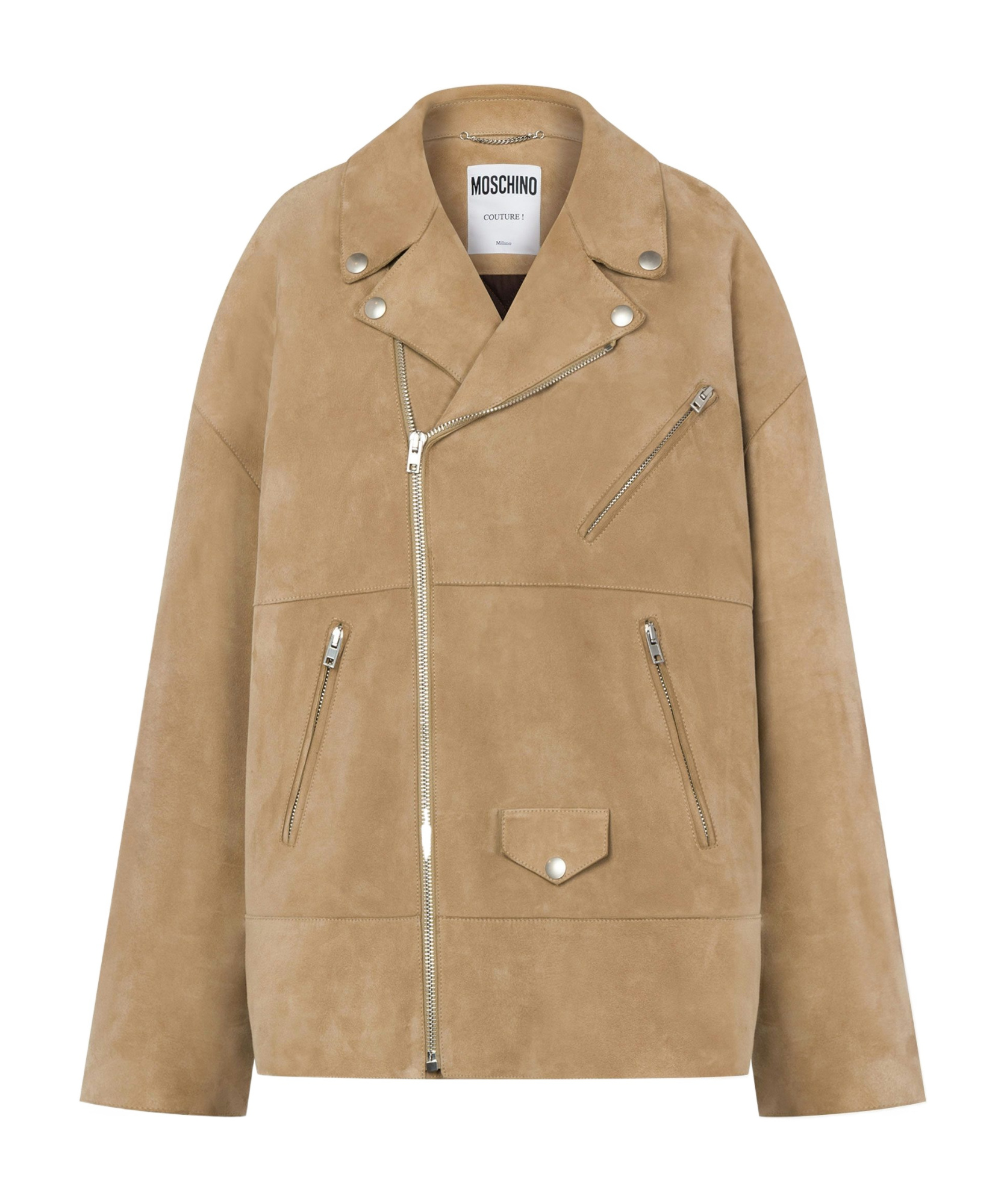 Moschino Zip-up Suede Biker Jacket In Nude
