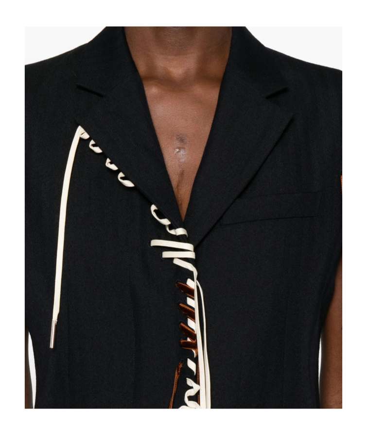 Dries Van Noten Sleeveless Wool Jacket With Contrasting Drawstring And Tailored Cut In Black