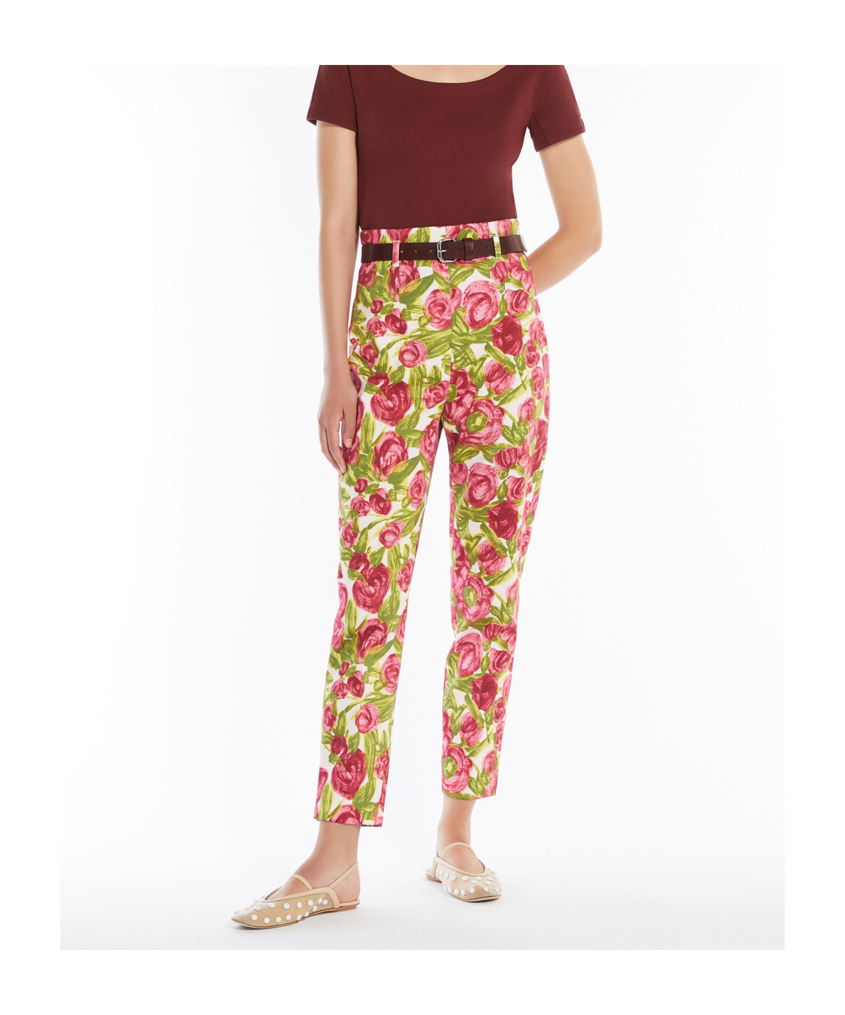 Weekend Max Mara Pantalon En Coton Stretch Imprimé In Multicolor