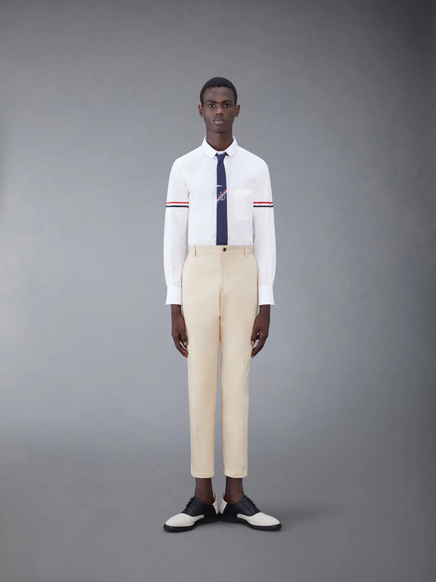 Thom Browne Armband-detail Seersucker Rwb Striped Shirt In White