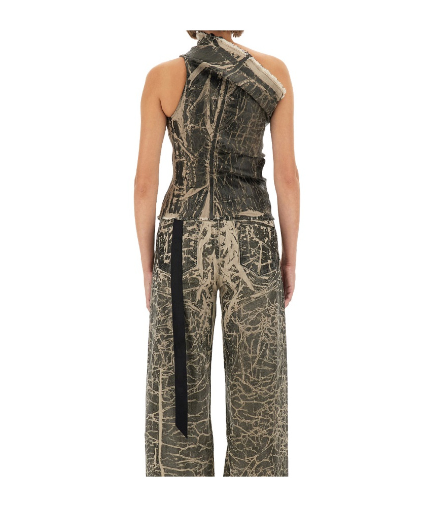 Rick Owens Drkshdw Asymmetric Abstract Pattern Sleeveless Top In Green