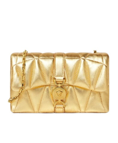 Versace Quilted Metallic Clutch Bag In Nude