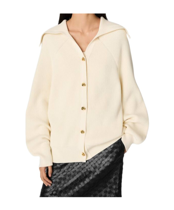 Bottega Veneta Women Cream Stretch Cotton Blend Cardigan In Nude