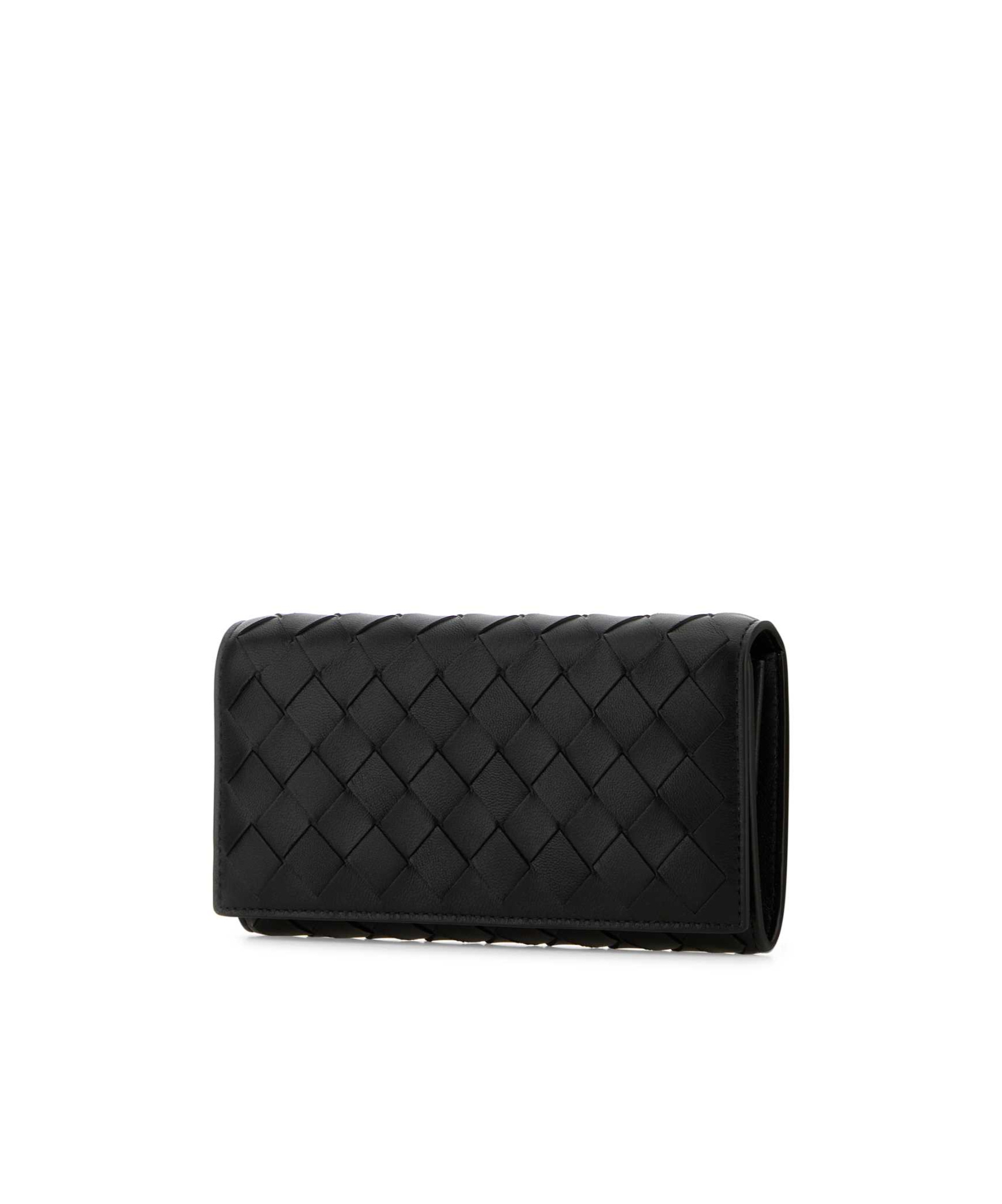 Bottega Veneta Intrecciato Large Flap Wallet In Black