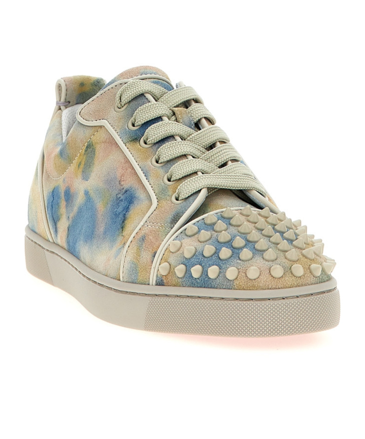 Christian Louboutin Junior Spikes Round Toe Rubber Sole Sneakers In Multi-color