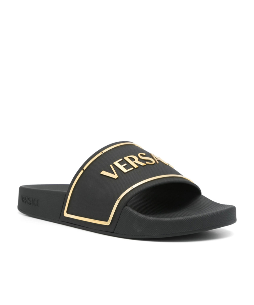 VERSACE VERSACE EMBOSSED-LOGO OPEN-TOE SLIDES